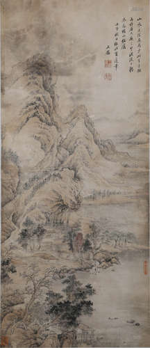 Chinese Landscape Painting Scroll, Wang Jian Mark