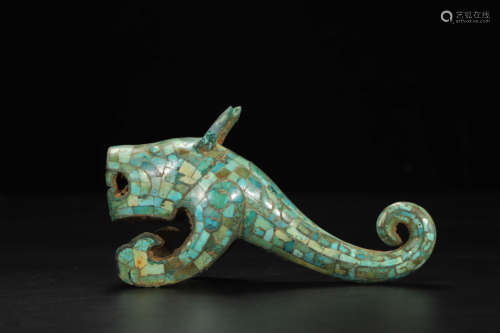 Turquoise Inlaid Bronze Tiger Ornament