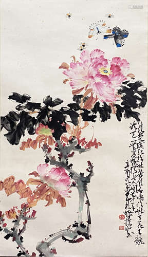 Chinese Flower and Bird Painting Scroll, Zhao Shaoang Mark