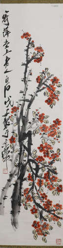 Chinese Plum Blossom Painting Scroll, Qi Baishi Mark