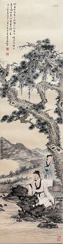 Chinese Figure Painting Scroll, Feng Chaoran Mark