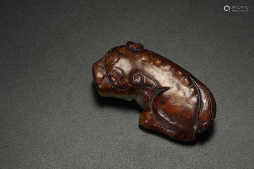 Carved Brownish Jade Auspicious Beast