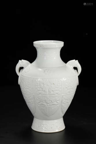 Relief-Decorated White-Glazed Flower Elephant-Eared Vase