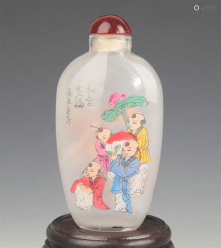 A FINE CHARACTER PAINTED GLASS SNUFF BOTTLE