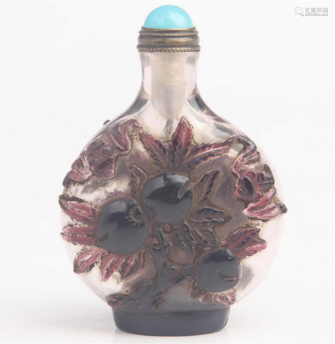 A FINE FLOWER CARVING GLASS SNUFF BOTTLE
