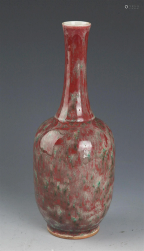 A RED GLAZED LONG NECK PORCELAIN BOTTLE