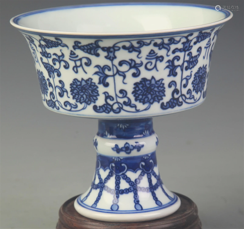 RARE BLUE AND WHITE FLOWER PATTERN HIGH FOOT CUP