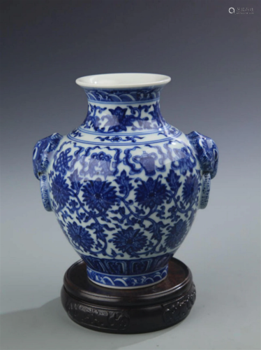 RARE BLUE AND WHITE FLOWER PATTERN VASE