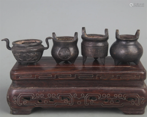 GROUP OF FOUR SMALL BRONZE CENSER