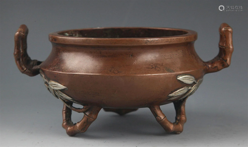 A FINE BAMBOO ROOT FIGURE BRONZE CENSER