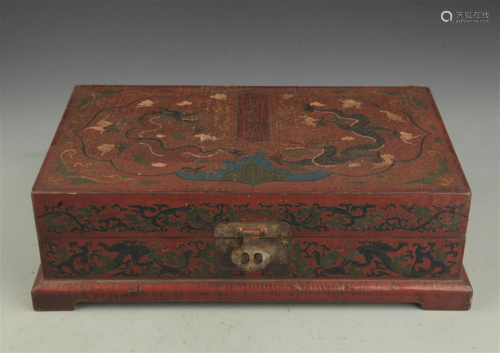 A GILT LACQUER DRAGON PAINTED BOX WITH COVER