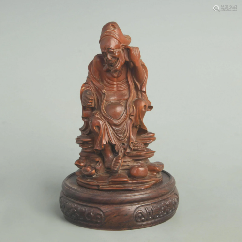 A FINELY CARVED BOXWOOD FIGURE OF THE MAD MONK