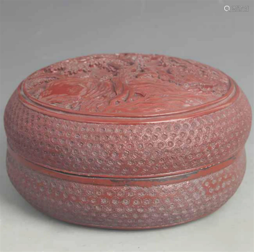 A FINE RED CARVED LACQUER MAKEUP BOX