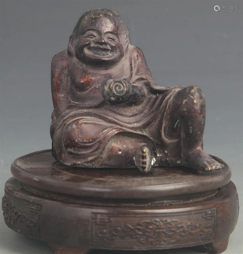 A FINE COLORED BRONZE MAITREYA BUDDHA STATUE