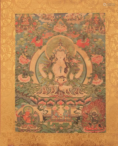 A FINE TIBETAN THANGKA "GUAN YIN" ON PAPER