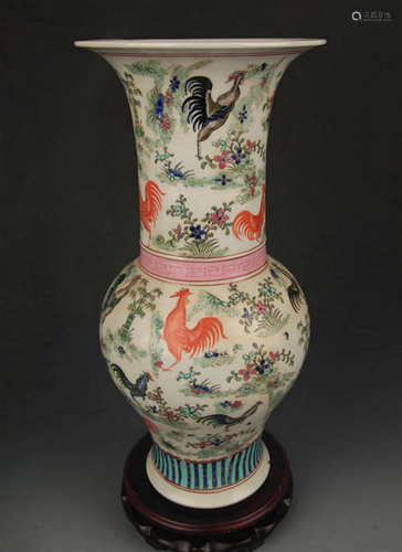 FAMILLE ROSE CHICKEN PATTERN OPEN TOP PATTERN FLOWER VASE