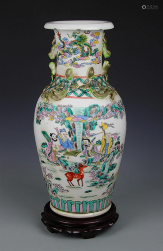 FAMILLE ROSE STORY PAINTED PORCELAIN VASE