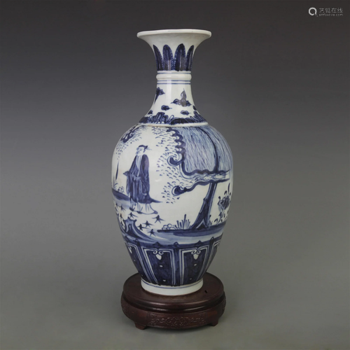 BLUE AND WHITE STORY PATTERN DECORATIONAL VASE