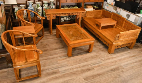 A Set Of 7 Pcs Elm Wood Livingroom Furniture 20thC