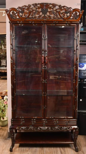A Hardwood Two Doors Display Cabinet 20thC