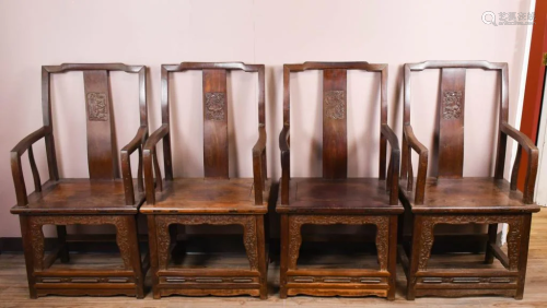 A Set of 4 Ceylon Ironwood Arm Chairs Republican P