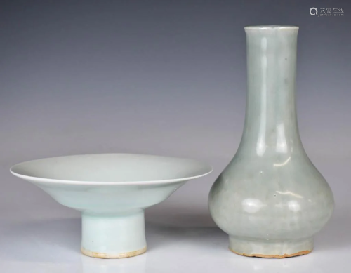 A Celadon Glazed Vase and A Stem Dish