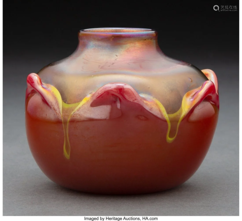Tiffany Studios Decorated Red Favrile Glass Vase