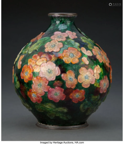 Camille Fauré Enameled Copper Floral Vase, circ