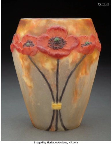 Argy-Rousseau Pâte de Verre Poppies Vase, circa