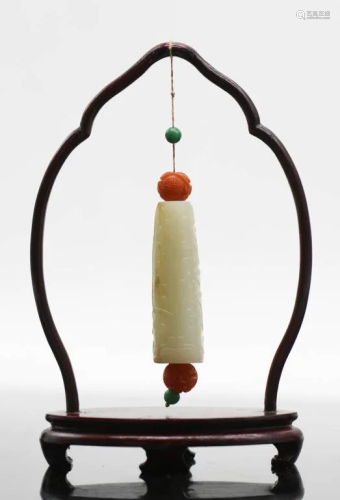 A Chinese Jade Carved Tubular with Stand Ming