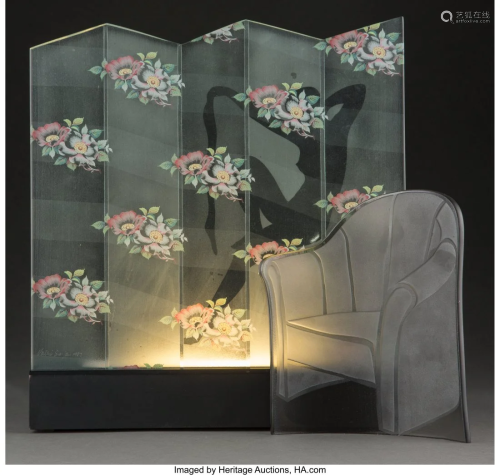 Valerie Surjan Etched Glass Art Deco Luminaire,