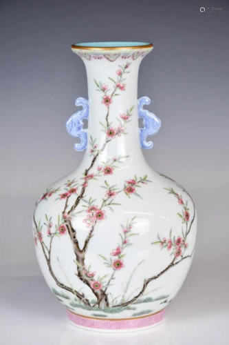 A Famille Rose Peach Blossoming Vase