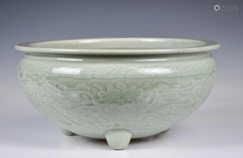 A Longquan Celadon Glazed Tripod Censer Ming