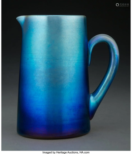 Tiffany Studios Blue Favrile Glass Pitcher, circ