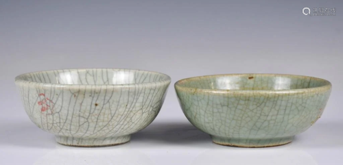 A Group of Two Crackle Celadon Glazed Bowl