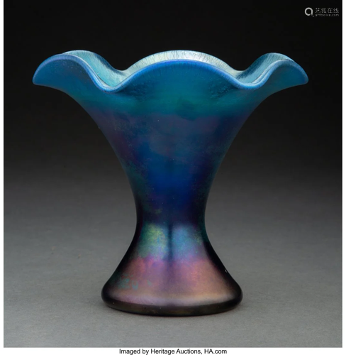 Steuben Blue Aurene Glass Vase, circa 1915 Marks