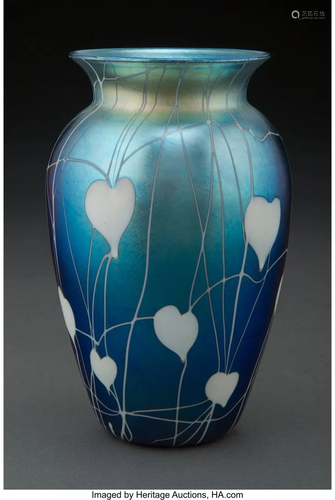 Durand Iridescent Glass Heart and Vine Vase, cir