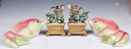 Two Pairs of Shiwan Porcelain figures