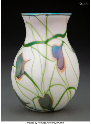 Charles Lotton Glass Leaf and Vine Vase, 1978 Ma