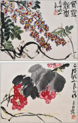 Qi Liangyi(1923-1988) Flower, Grapes Framed
