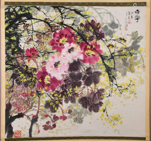 Tan Changrong(1933-) Spring Flowers Hanging Scroll