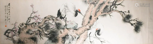 Zhao Ruhu(?-1917) Pine and Cranes in Frame