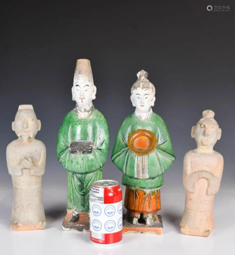 Two Pairs of Pottery Figures Tang Style