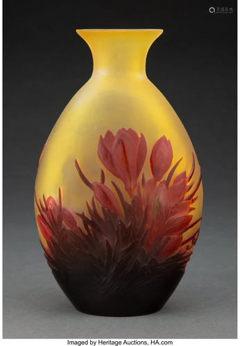 Gallé Mold-Blown Cameo Glass Crocus Vase, circa