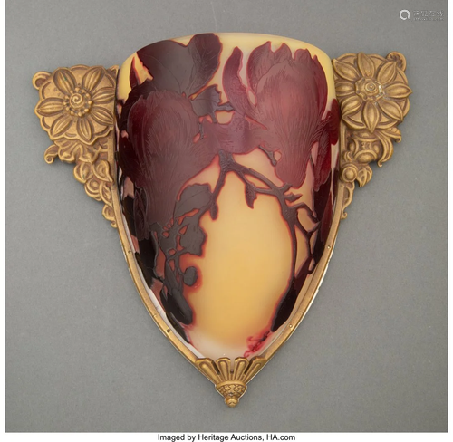 Gallé Cameo Glass and Gilt Bronze Floral Wall S