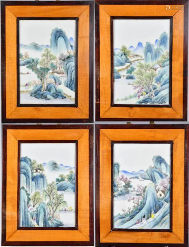 A Group of 4 Famille Rose Porcelain Screens 19thC