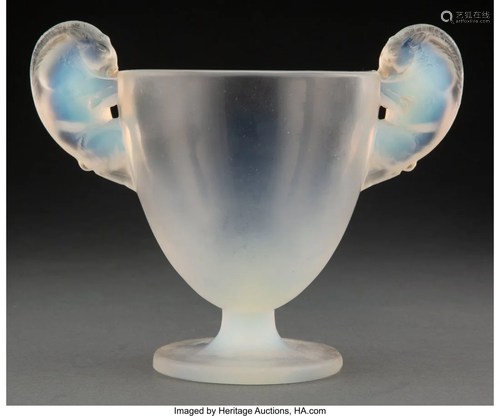 R. Lalique Opalescent Glass Beliers Two-Handled