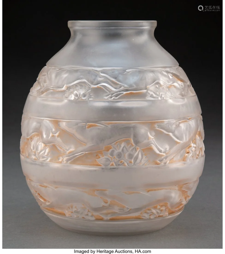 R. Lalique Frosted Glass Soudan Vase with Sepia