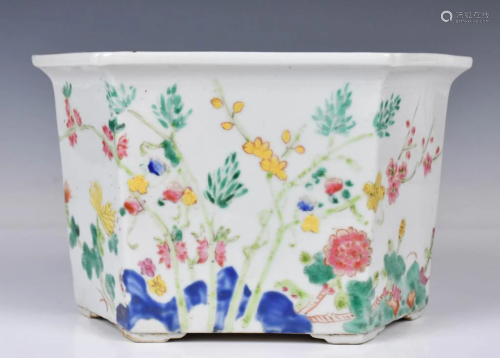 A Hexagonal Famille Rose Flower Pot 19thC