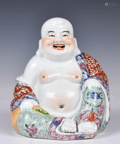 A Famille Rose Laughing Buddha Signed Wei Hongtai
